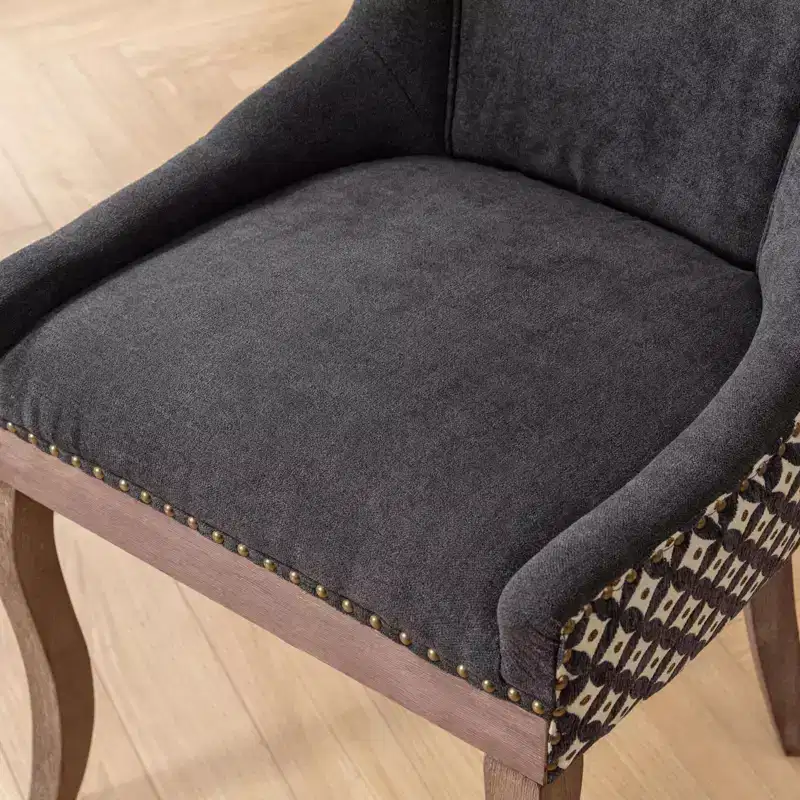 Okak Retro Dining Chairs Set of 2, Comfy Fabric Chairs with Thick Cushions, Kitchen Side Chairs with Solid Wood Legs Bronze Nail Head