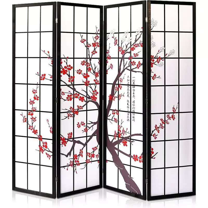 4-Panel Room Divider, Japanese-Inspired Folding Privacy Screen with Two-Way Hinges