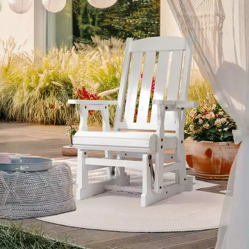 Karl Home | 32 in. Solid Wood Patio Glider Chair with Cup Holder