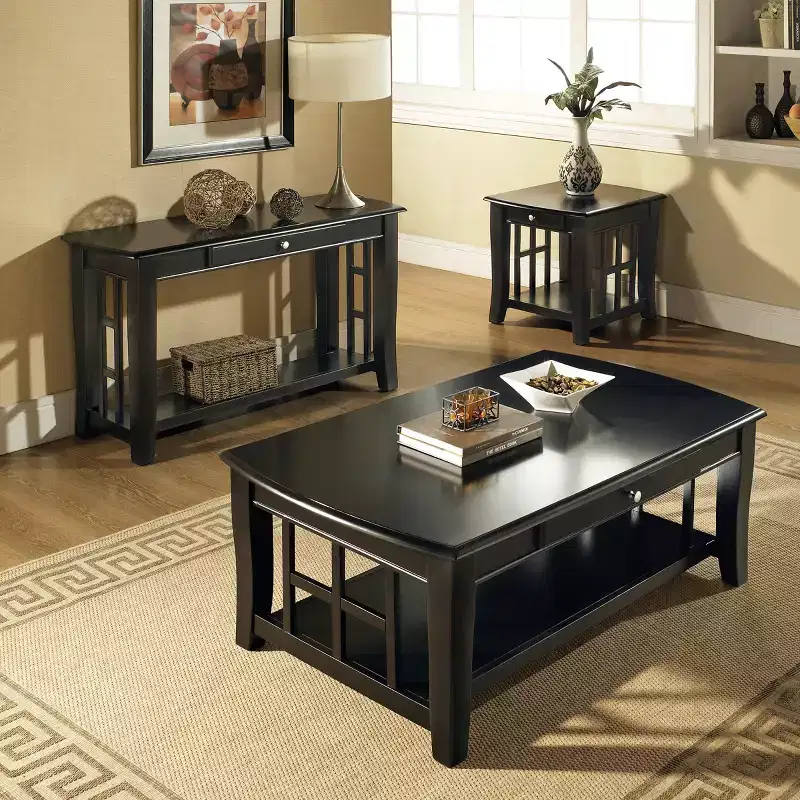 Steve Silver Co. Cassidy End Table Black: Square Veneer, Fixed Shelf, Drawer, Wood Frame, 23.5" Height