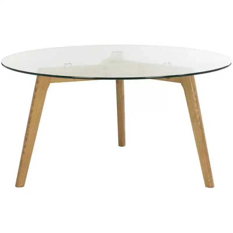 Marjoram Round Glass Coffee Table - Clear/Oak - Safavieh