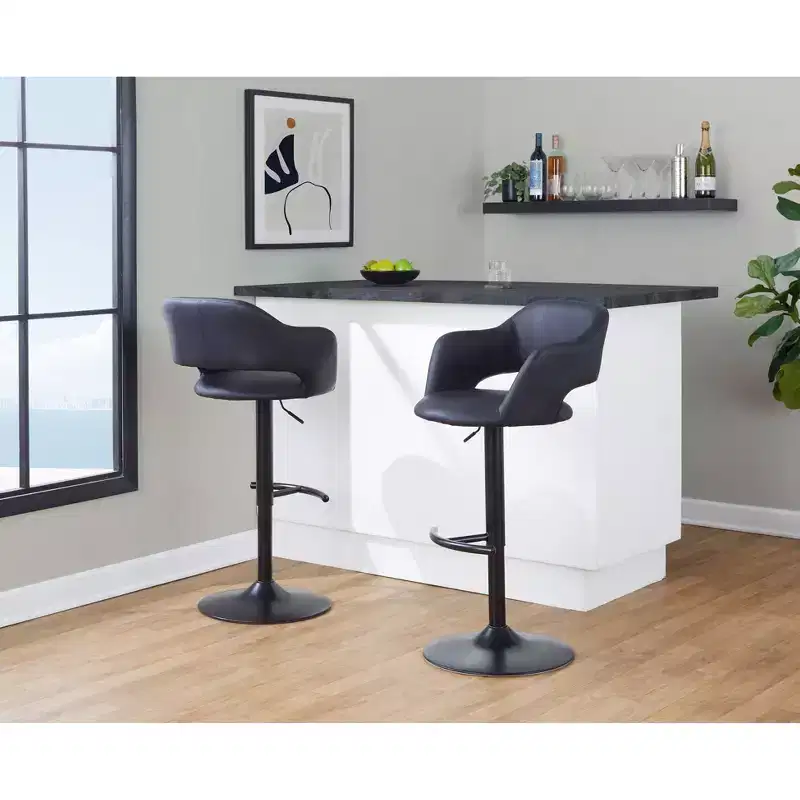 LumiSource Set of 2 Margarite Adjustable Barstools Black PU