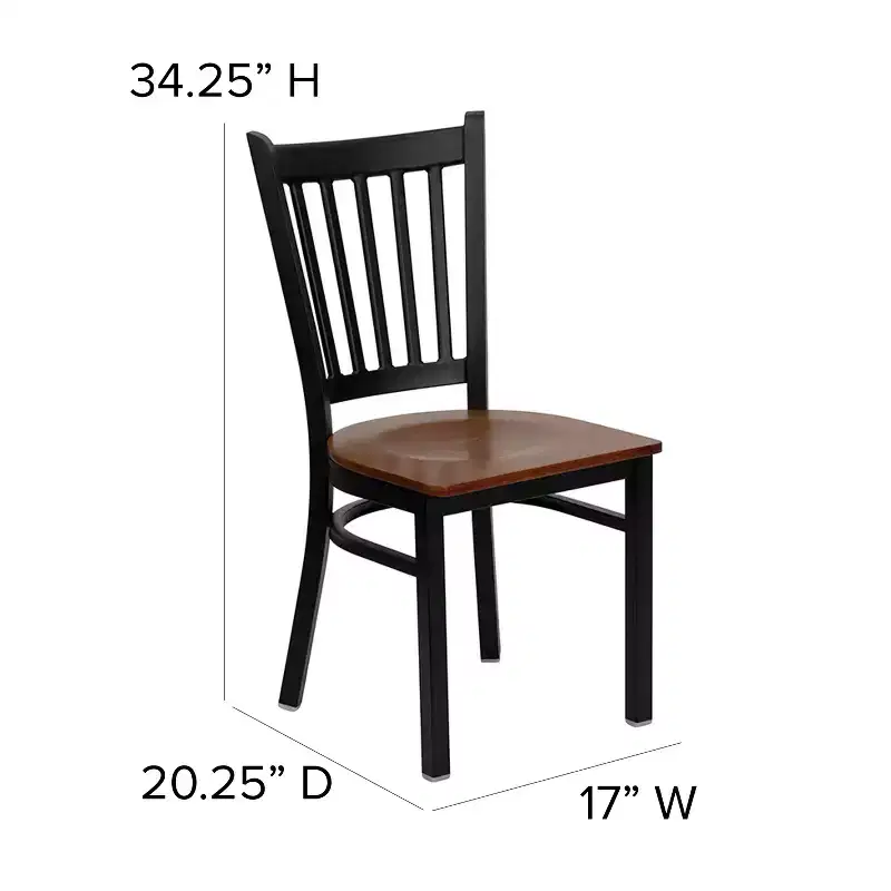 Black Metal Frame Vertical Back Dining Chair – Vinyl or Wood Seat, Seats 1