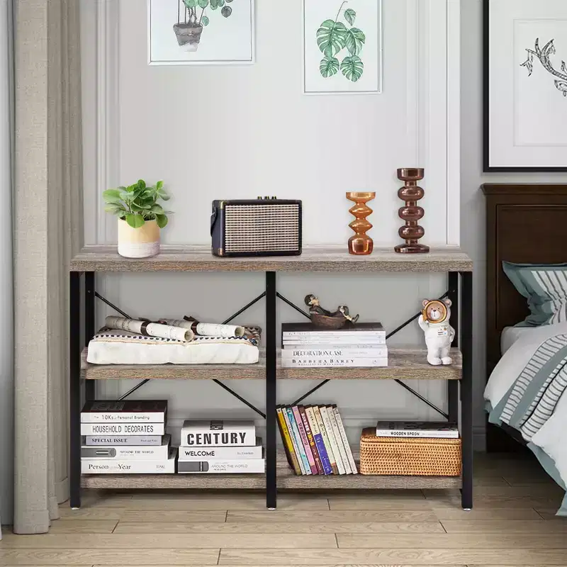 Costway 47'' Console Table 3 Tier Industrial Sofa Table Metal Frame