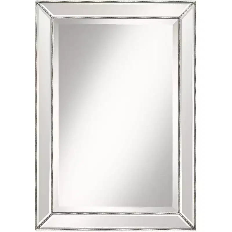 Uttermost Roseau Rectangular Vanity Wall Mirror Modern Beveled Silver Pewter Beaded Border Frame 24 Wide Bathroom Bedroom Living Room House Entryway