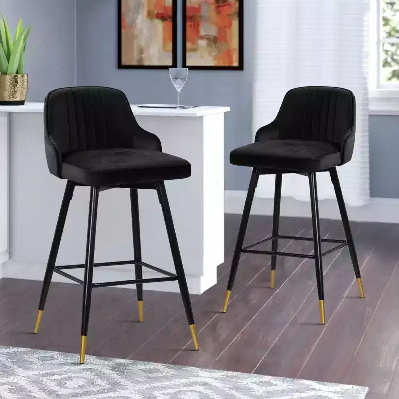 Bekrvio Swivel Barstools with Back, Counter Height, Velvet Upholstered, 29, Black