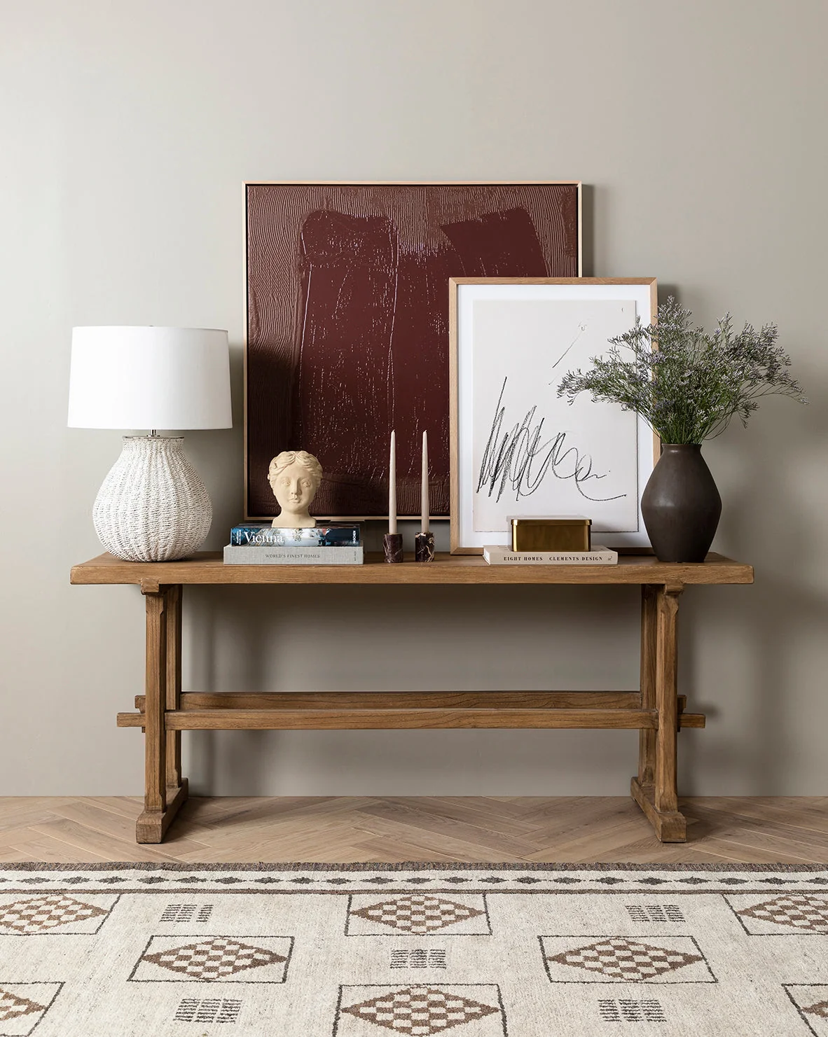 Rustic Wood Console Table with Natural Finish for Living Room