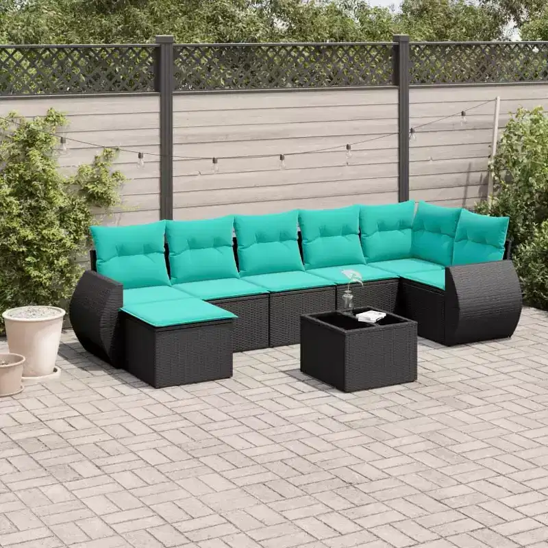 vidaXL Patio Sofa Set Black and Blue - With Table