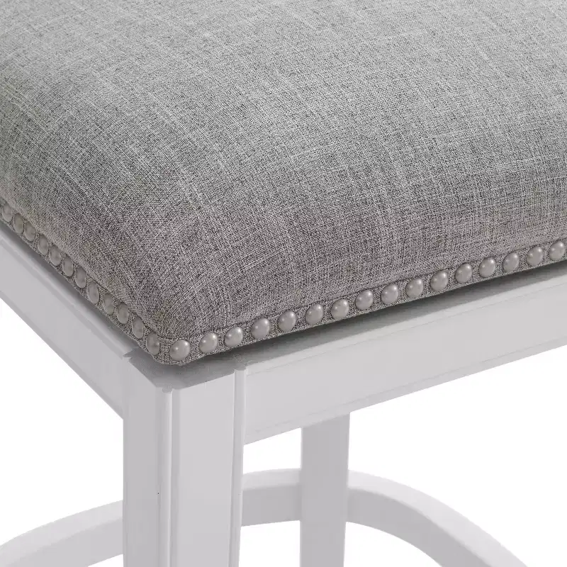 Miranda Swivel Bar Height Stool White: Upholstered Back, Nailhead Trim