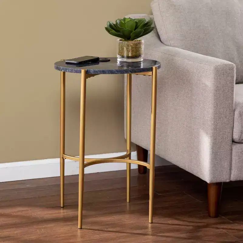 Clarvin Side Table with Wireless Charging Station - Gold/Black - SEI