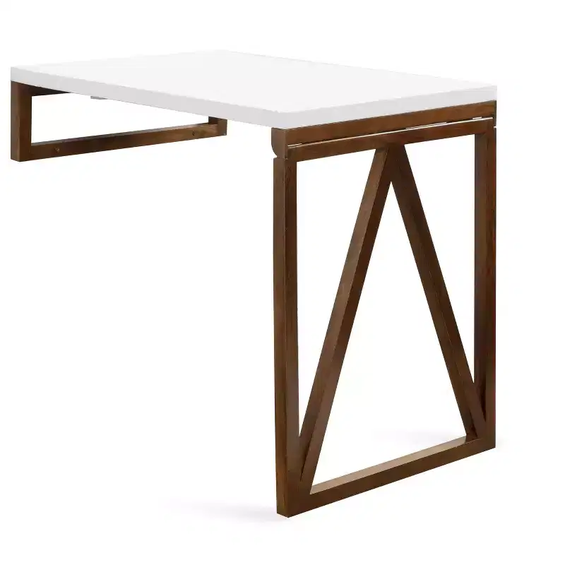 Kate and Laurel Truss Rectangle MDF Dining Table, 24x33x31, White and Walnut