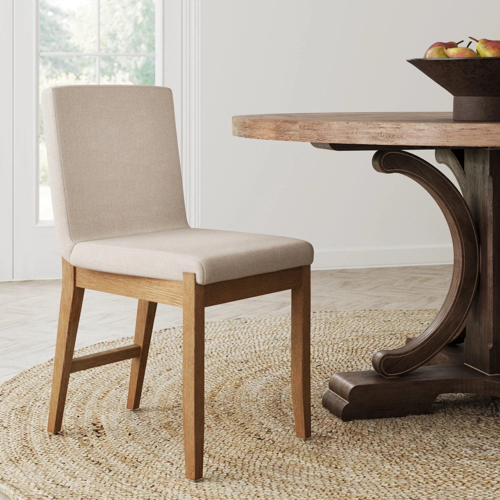 Wood Upholstered Dining Chair Brushed Light Brown Flax