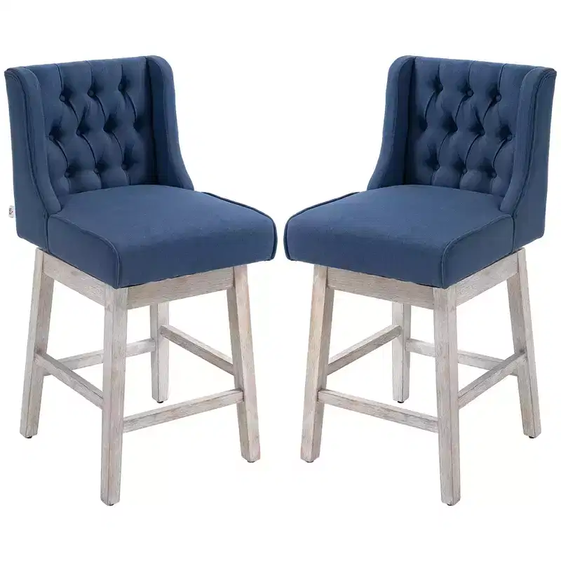 Swivel Bar Stools Set of 2, 27 Counter Height Stools with Linen Upholstery and Button Tufted Design for Kitchen