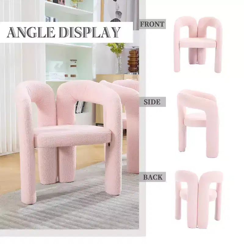 Modern Soft Chenille Accent Chair - Open Back 3-Leg Barrel - Comfy Dining Set of 2 (Beige)