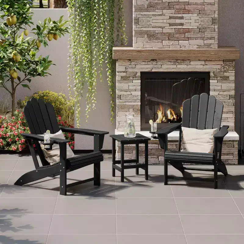 WestinTrends Highland 3-Piece Outdoor Patio HDPE Adirondack Chair With Cup Holder and Table Set