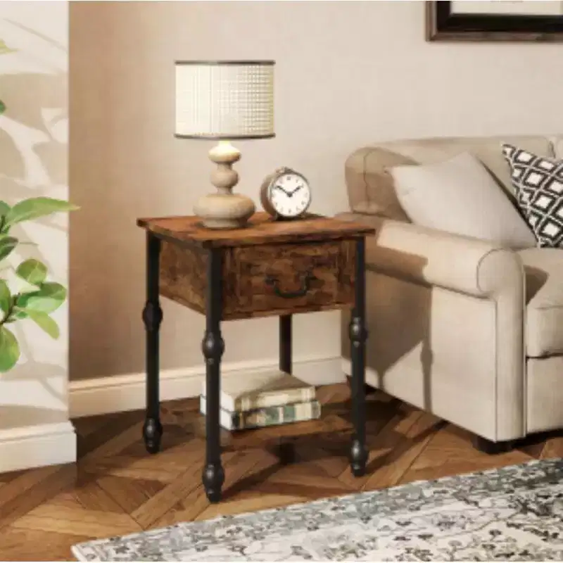 Roman Column Side Table with 1 Drawer & Gourd Joints (PB)
