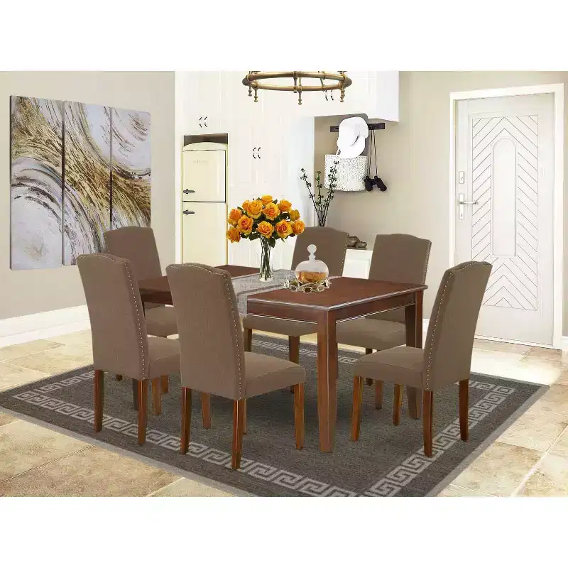 Mid-Century Dining Table with Upholstered Chairs