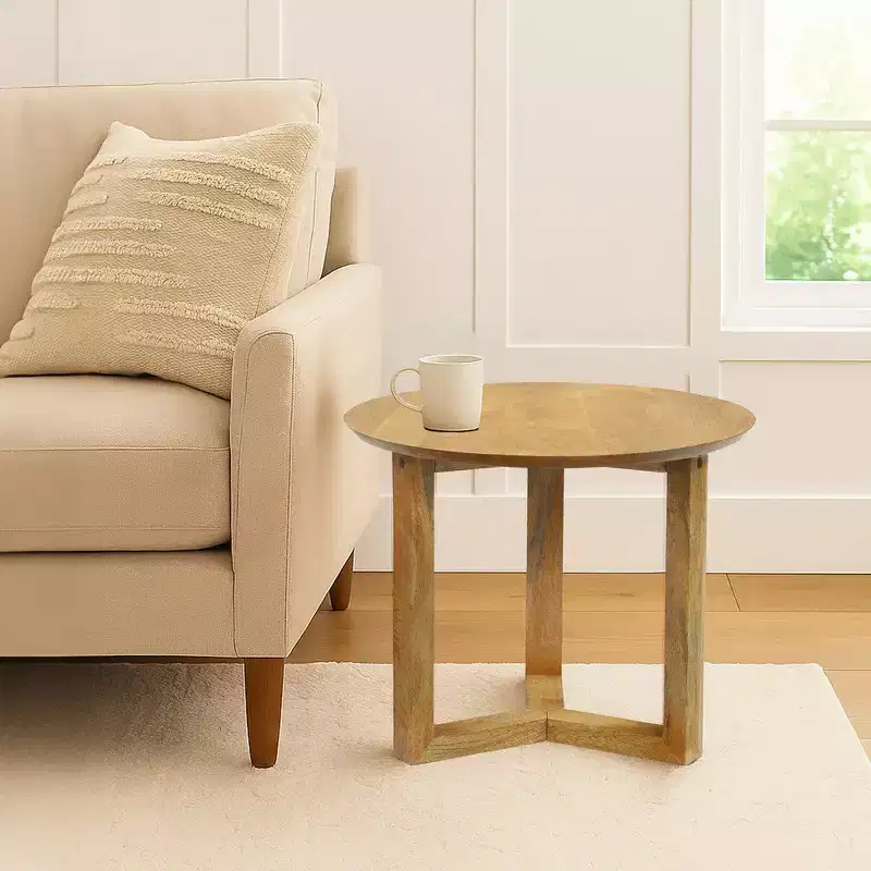 Royal Hampton 18.5 Round Handcrafted Side End Table | Mango Wood