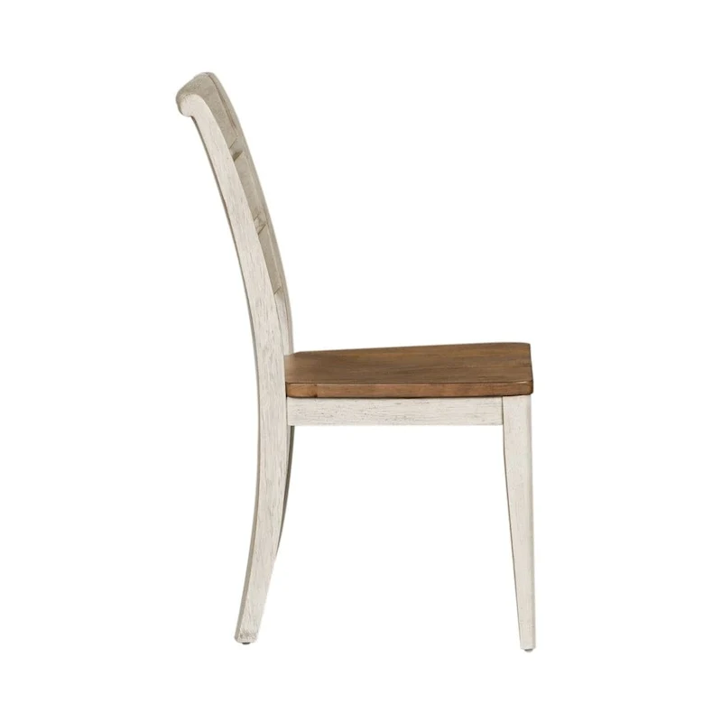 Antique White Ladder Back Side Chair with Chestnut Seat, Set of 2