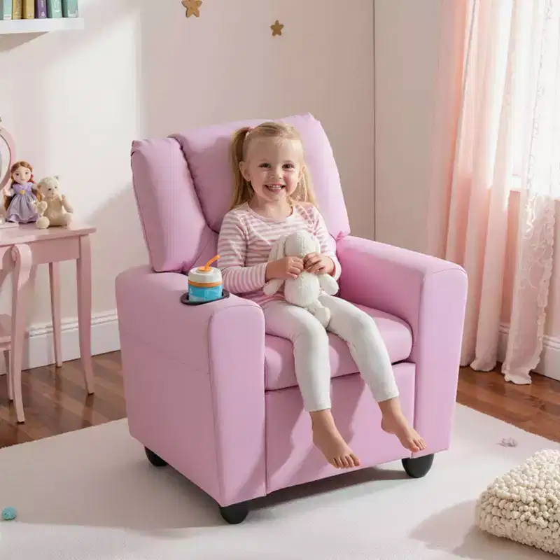 Costway Kids Recliner Armchair Children's Furniture Sofa Seat Couch Chair w/Cup Holder Pink