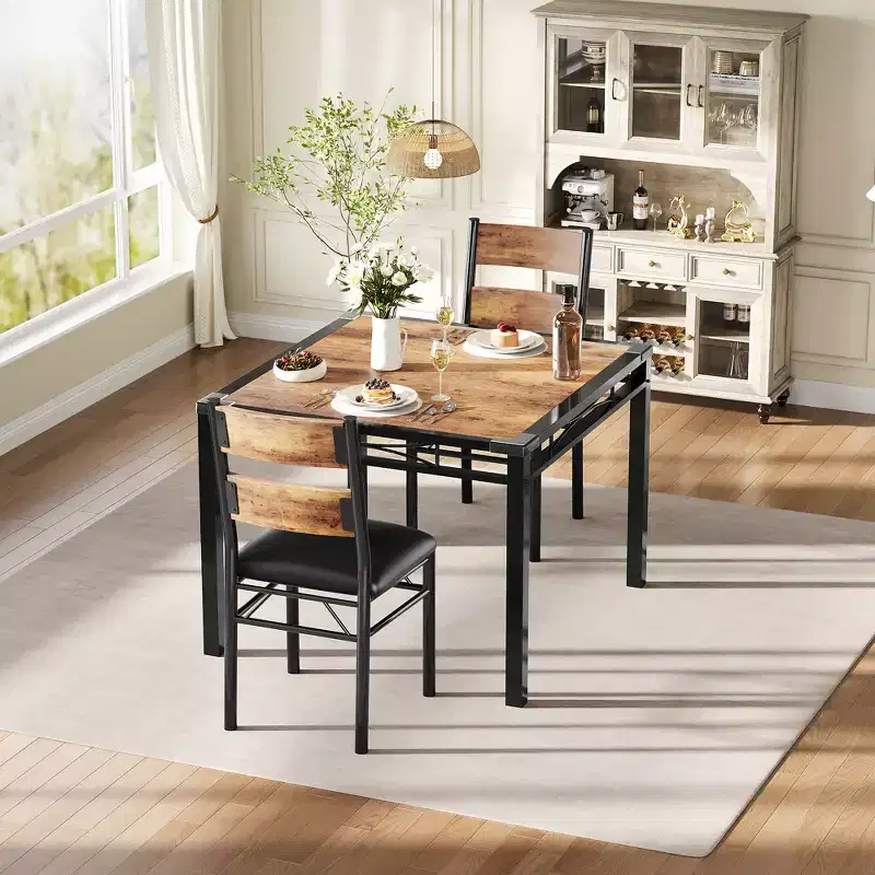 Dining Table Set , Kitchen Table with Upholstered Chairs, Wood Kitchen Dining Room Table Set with Corner Protector for Small Space, Apartment