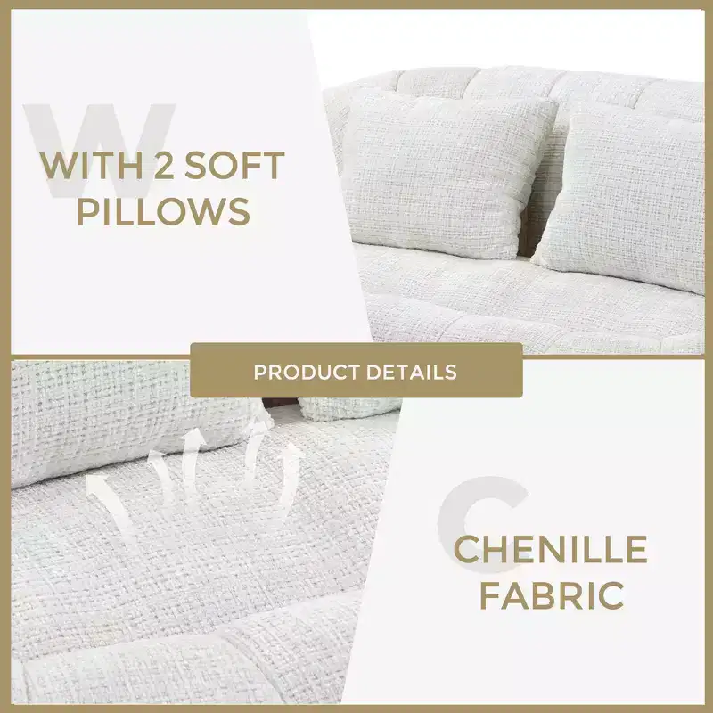 GDFStudio Anna Chenille Tufted 57.06 W Bean Bag Sofa with 2 Pillows