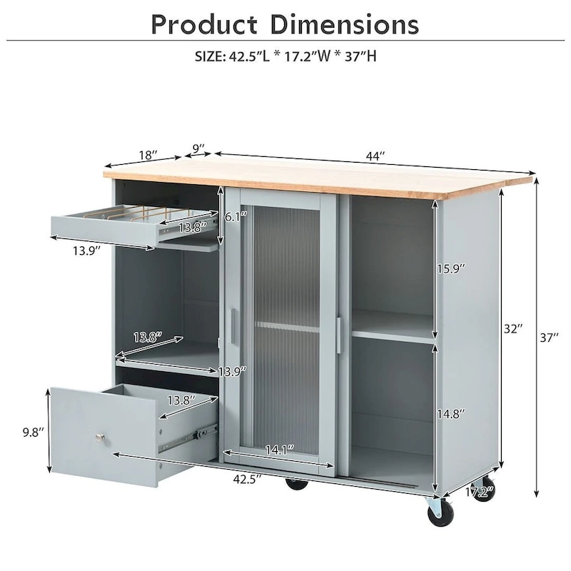 Folding Kitchen Cart with LED Lights