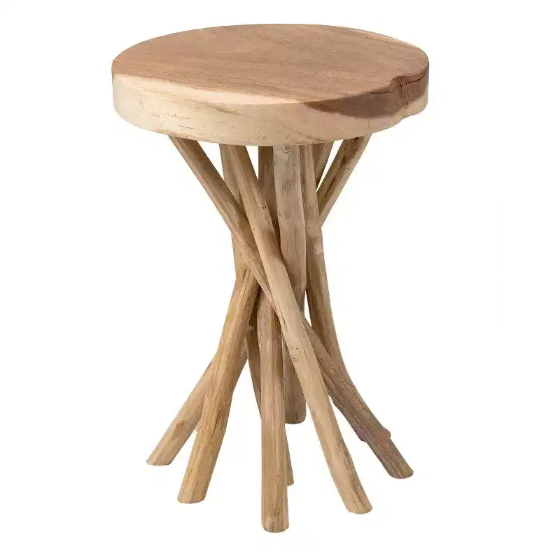 Kenton Teak Accent Table Brown - East At Main: Modern Round No Assembly Teak Side Table for Living Room