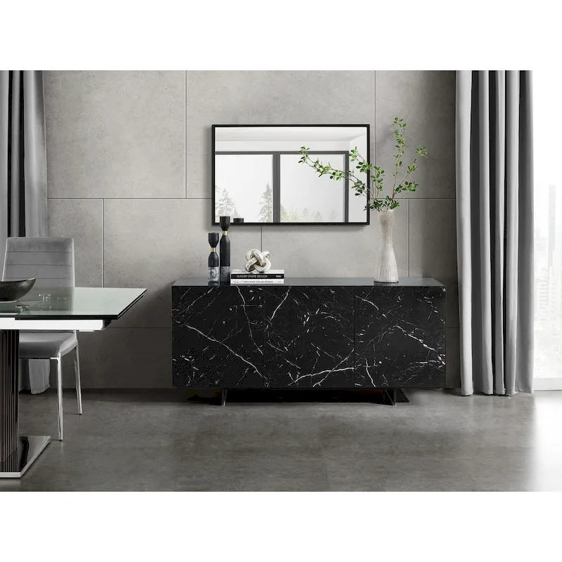 STONE buffet-server in white marbled ceramic. - N/A