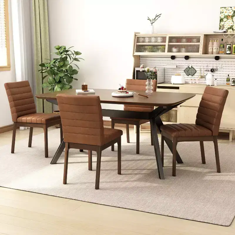 Christopher Knight Home Latisha 5 Piece Mid-Century Modern Rubberwood Upholstered Dining Set