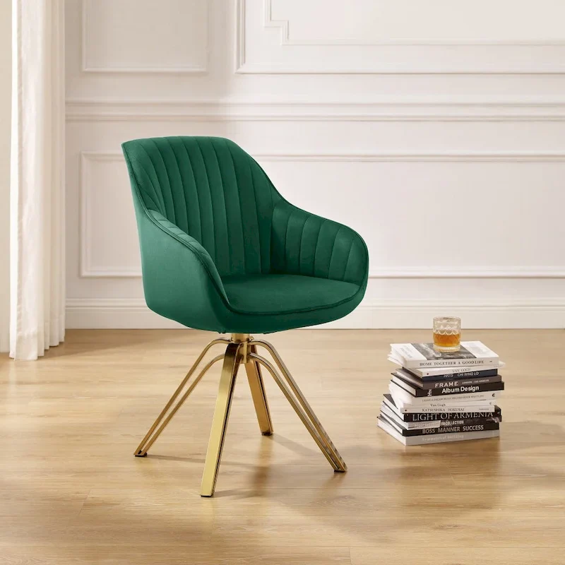 23 Green Velvet And Gold Swivel Arm Chair - 23