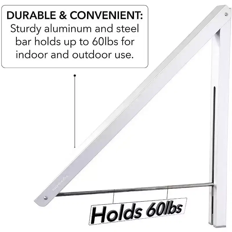 Wall-Mounted Retractable Single Foldable Clothing Rack, White (20 Count)