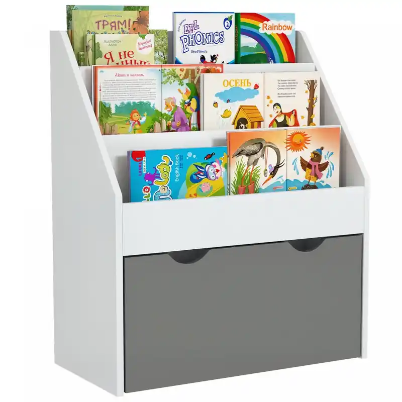 Kids Bookshelf, Bookcase Toy Storage Organizer With 3 Tier Display Shelves, Drawer, For Nursery, Bedroom, Living Room, Classroom