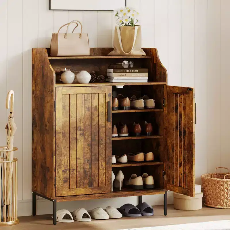 Shoe Storage Cabinet for Entryway, 5-Tier Shoes Cabinet w/Doors and 3 Adjustable Shelves, 41 Tall Wood Shoe Rack for Entryway, Hallway