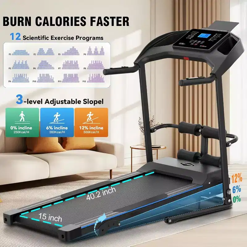 KRISRATE Foldable Treadmill with Sit Up Bench, 2025 Upgrade 3.5HP Portable Treadmills for Home with Incline, Smart LCD Display Body Fat & Heart Rate
