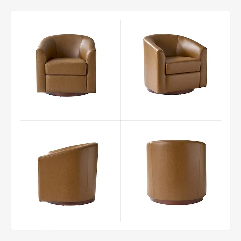 Haley Modern Swivel Barrel Faux Leather Chair with Solid Wood Base Set of 2