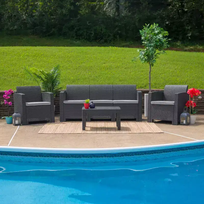 Flash Furniture Faux Rattan Chair with All-Weather Cushion