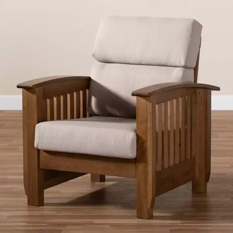 Charlotte Fabric Upholstered Wood 1 Seater Lounge Chair Taupe/Brown - Baxton Studio