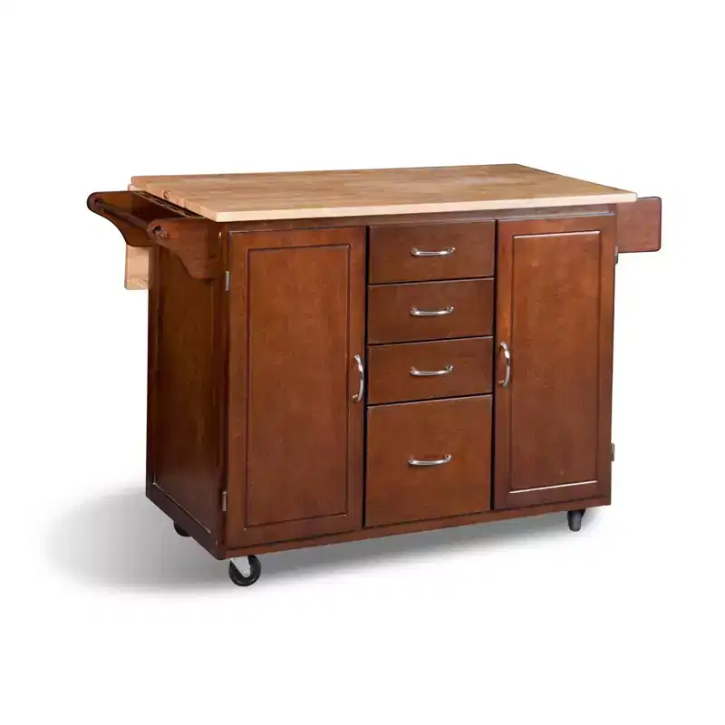 Cottage Country Wood Top Kitchen Cart