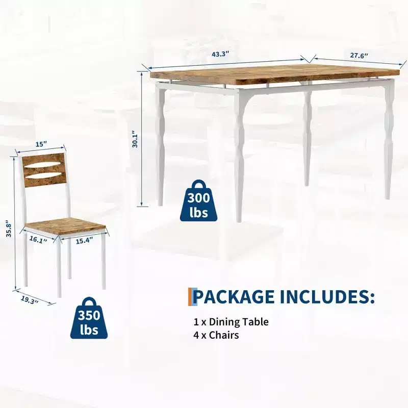 COZONY 5 Piece Dining Table Set, Industrial Style Kitchen Table and Chairs for 4, Rustic Modern Design w/ Metal Legs, Compact Space Saving