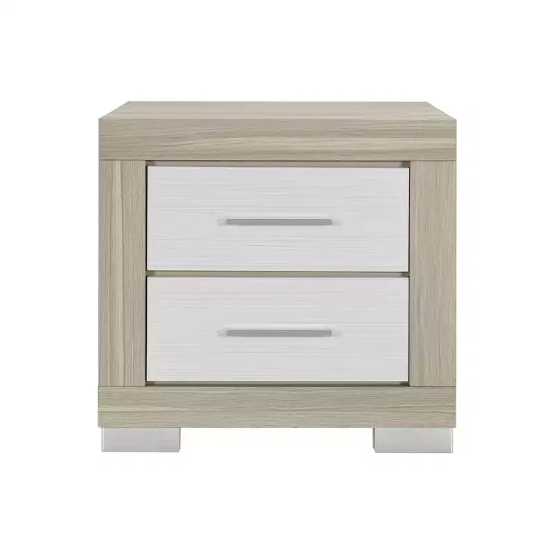 HomeRoots 23 Natural And White Wood Square Two Drawer Nightstand