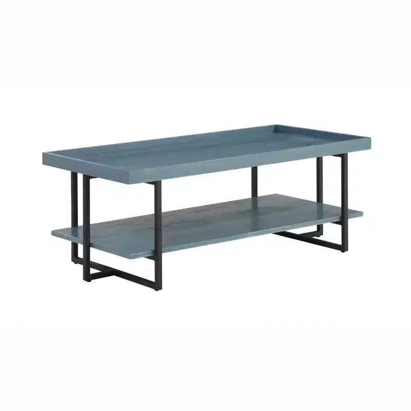 HOMES: Inside + Out Grislare Rectangular Coffee Table Blue: Contemporary Rustic Design, Open Storage Shelves, Metal & MDF