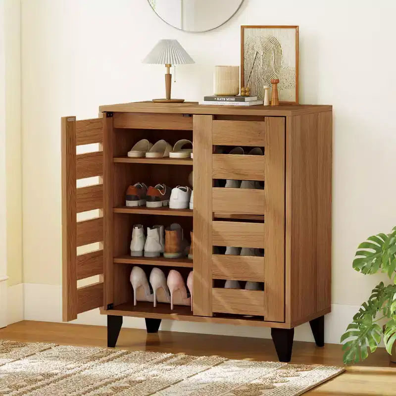2-Door 4-Tier Farmhouse Shoe Cabinet Organizer with Louvered Door
