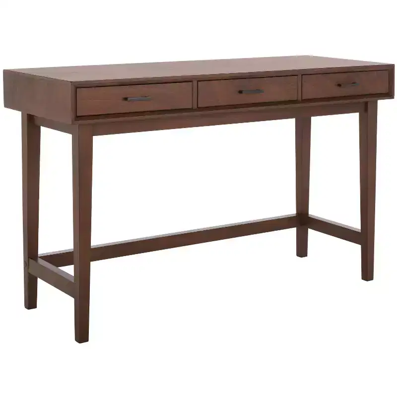 3-Drawer Wood Writing Desk with Ample Storage, Brown Finish
