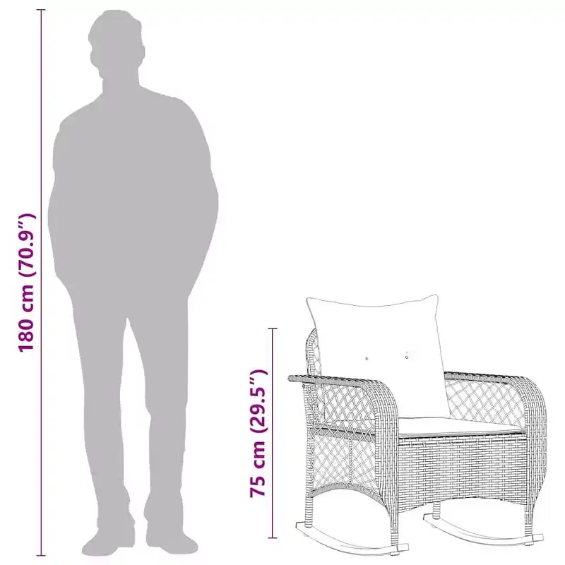 vidaXL Patio Rocking Chair with Cushions Gray Poly Rattan - Gray and Blue