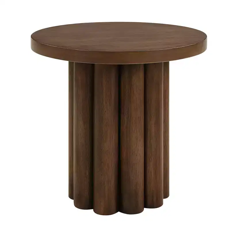 Vintage Round Side Table with Wooden Color Finish, Accent Table with Thick Tabletop, End Table for Living Room, Bedroom, Brown