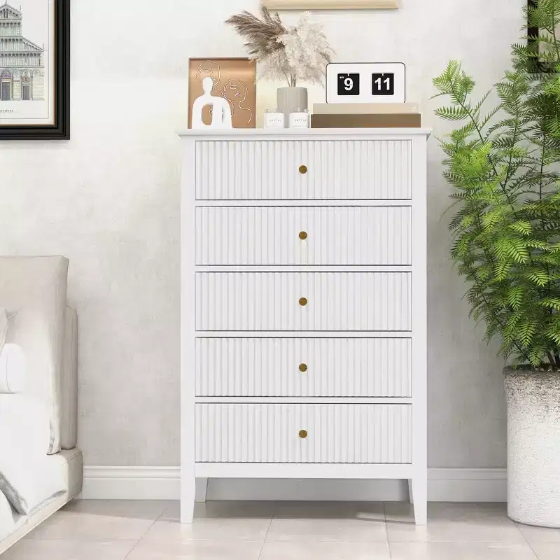 Fluted 3 or 5 Drawer Dresser, Tall Striped Chest with Silent Slides for Bedroom, Living Room, Hallway & Entryway