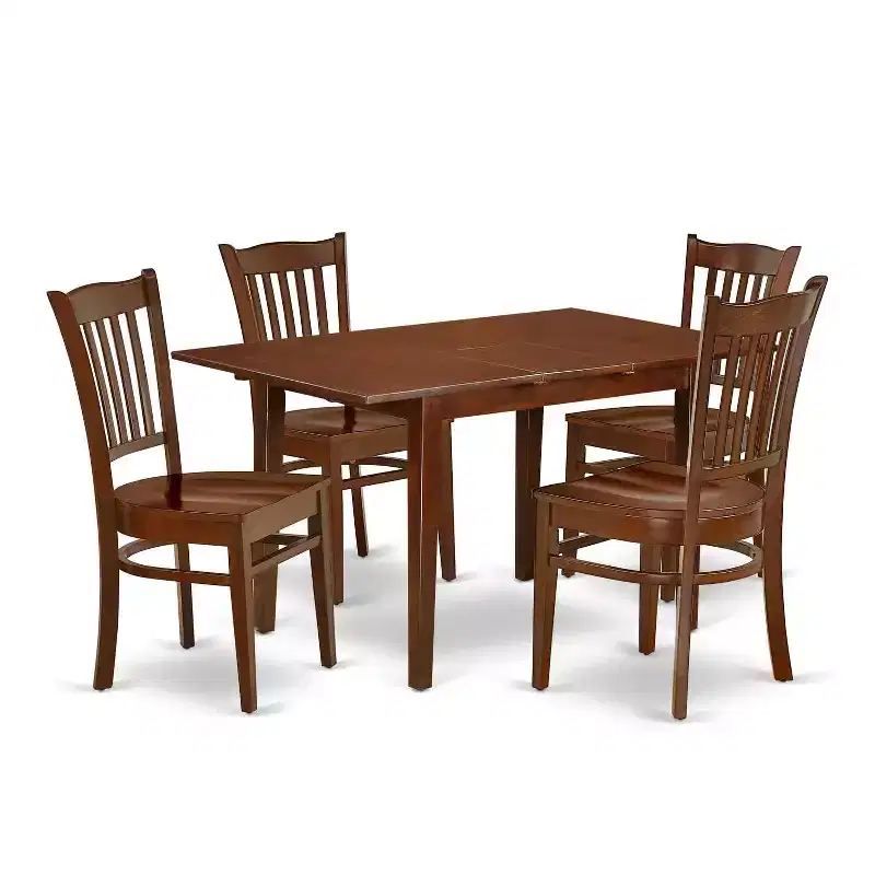 HomeStock 5-Pc Mahogany Finish Solid Wood Top-Rectangular Dining Room Set with Leaf-Seats 4