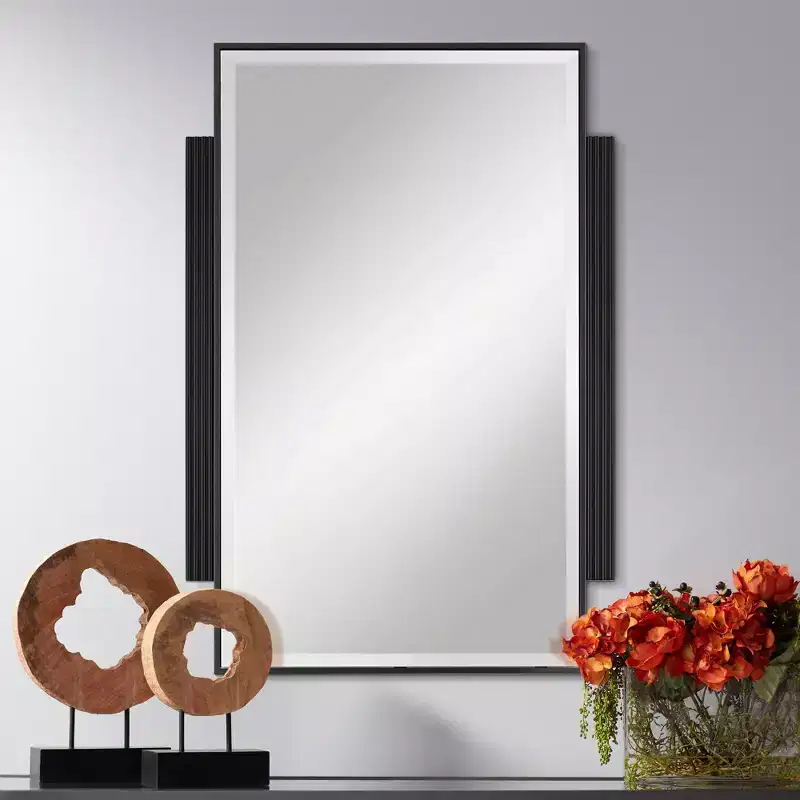 Noble Park Gareth Rectangular Vanity Decorative Wall Mirror Modern Beveled Edge Black Metal Wood Frame 27 Wide Bathroom Bedroom Home