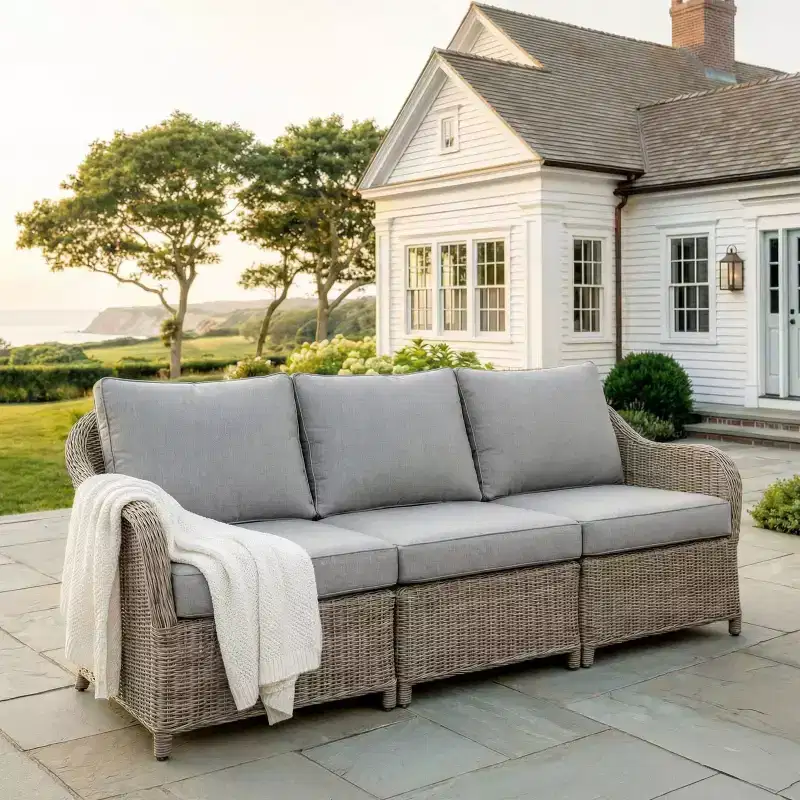 Martha Stewart Lily Pond Indoor-Outdoor Modular Patio Sectional Sofa Center Seat in Weathered Gray Rattan Wicker with Gray All-Weather Cushions